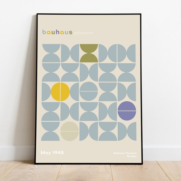 Poster Bauhaus, Israel, Tel Oriental, Küchen Wandkunst, Ausstellungsplakat, Geometrische Kunst, Minimalistisches Dekor, 50er Jahre, MCM, Mid Century Modern