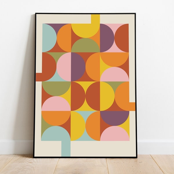 Bauhaus Druck, 1960er Jahre Popkultur Druck, Mid Century Modern Wandkunst, Handgemacht Pride Art, Minimalistisches Hippie Geschenk, Geometrisches Küchen Poster