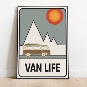 VW Campervan Print, Van Life Retro Travel Poster, Mid Century Aesthetic Wall Art, Adventure Gift, Minimalist Print, Modern Kitchen Poster