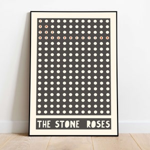 Cartel musical de The Stone Roses / Impresión de letras de canciones modernas de mediados de siglo / Cartel minimalista / Arte de pared funky / Decoración retro / Música independiente