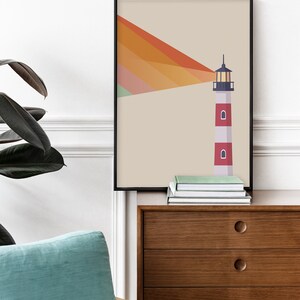 Lighthouse Poster - Rainbow Pride Coastal Art Print, Retro Mid Century Wall Art Gift image 4