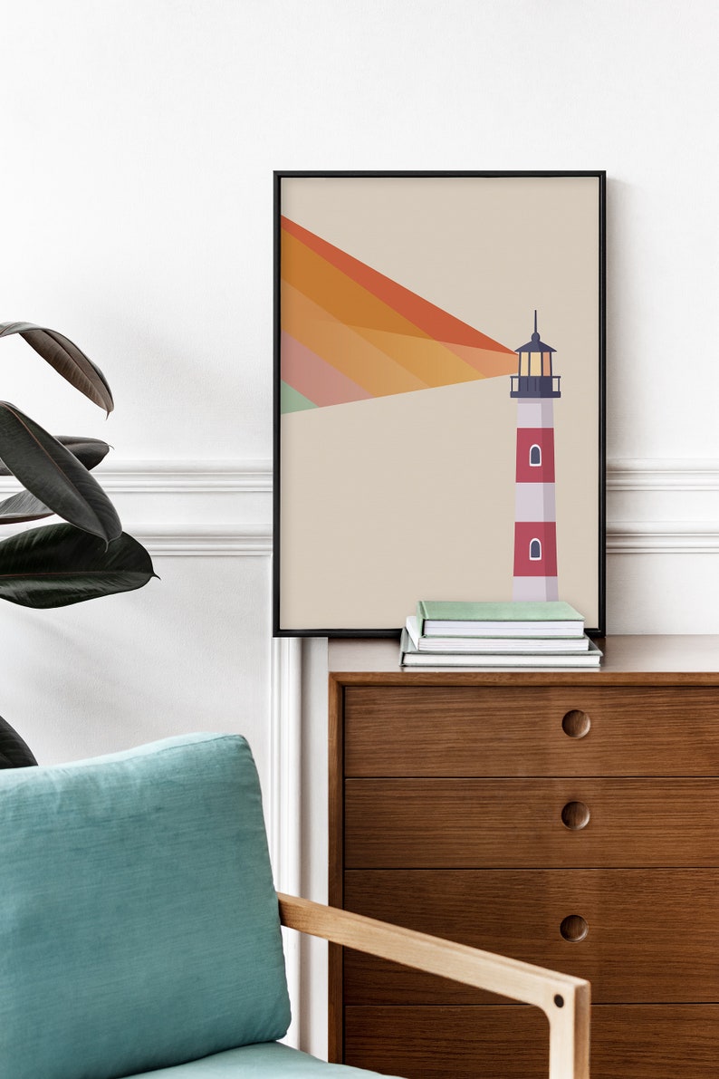 Lighthouse Poster - Rainbow Pride Coastal Art Print, Retro Mid Century Wall Art Gift image 4