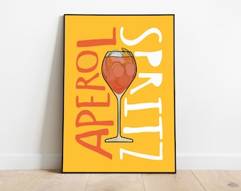 Aperol Spritz Print, Mid Century Modern Wall Art, Yellow Pop Art Print, Retro Print, 60s Illustration, Vintage Decor, Kitchen Bar Poster