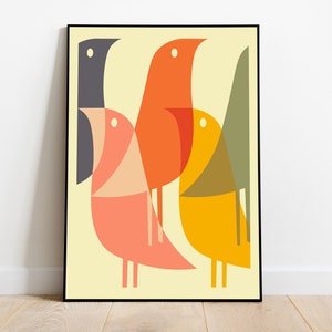 Bird Print - Geometric Art | Pop Culture  Print | Mid Century Modern | Orla Kiely Retro Print Gift | Minimalist Art | Mid Century Print