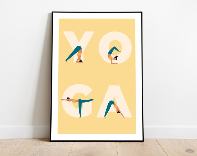 Hot Yoga Poses For Beginners | Mindfulness Meditation Poster | Mindful Illustration Wall Art Print | Yoga Gift For Her