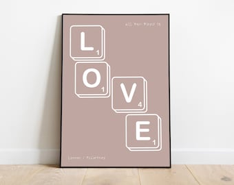 All You Need Is Love Beatles Pink Indie Wall Art, Vintage Band Poster, Retro Music Print, Minimalist Pop Culture Poster