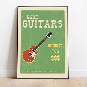 Seltenes Gitarren-Poster | Musik Poster | Funky Wandkunst | Mid Century Modern Dekor | Gitarre Geschenk für Freund