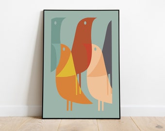 Bird Print - Geometric Mid Century Modern Art Print | Orla Kiely Poster | Minimalist Decor | Retro Pop Culture Illustration | Gift For Her