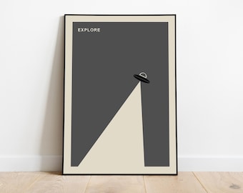 Space Poster - Mid Century Modern Art Print, 1960s Retro Sci-Fi Rocket Wall Art