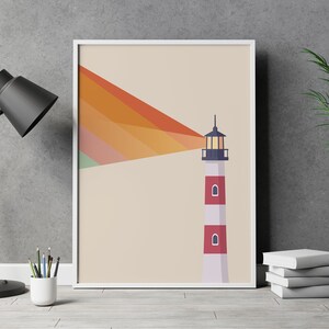 Lighthouse Poster - Rainbow Pride Coastal Art Print, Retro Mid Century Wall Art Gift image 2