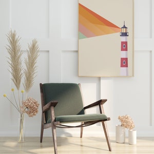 Lighthouse Poster - Rainbow Pride Coastal Art Print, Retro Mid Century Wall Art Gift image 3
