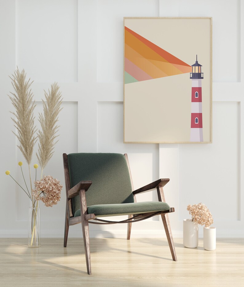 Lighthouse Poster - Rainbow Pride Coastal Art Print, Retro Mid Century Wall Art Gift image 3