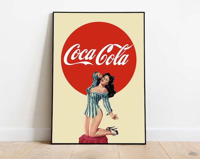 Coca Cola Vintage Poster, Keuken Muurkunst, Retro Print, Pop Art Print, Cocktail Print, Boho Decor, Handgemaakte Barware Cadeau voor hem