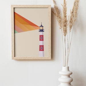 Lighthouse Poster - Rainbow Pride Coastal Art Print, Retro Mid Century Wall Art Gift image 6