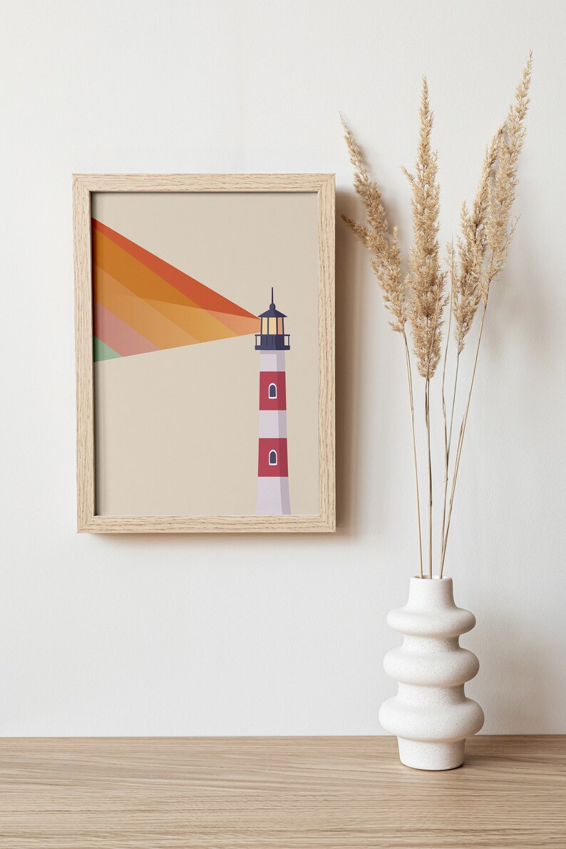 Lighthouse Poster - Rainbow Pride Coastal Art Print, Retro Mid Century Wall Art Gift image 6
