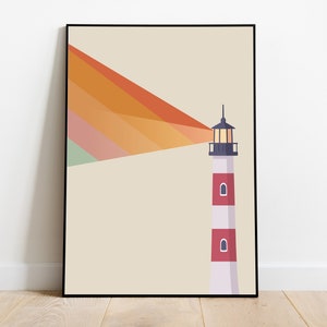 Lighthouse Rainbow Print, Mid Century Modern Wall Art, Minimal Kitchen Poster, 60s Retro Decor, Pop Culture Print