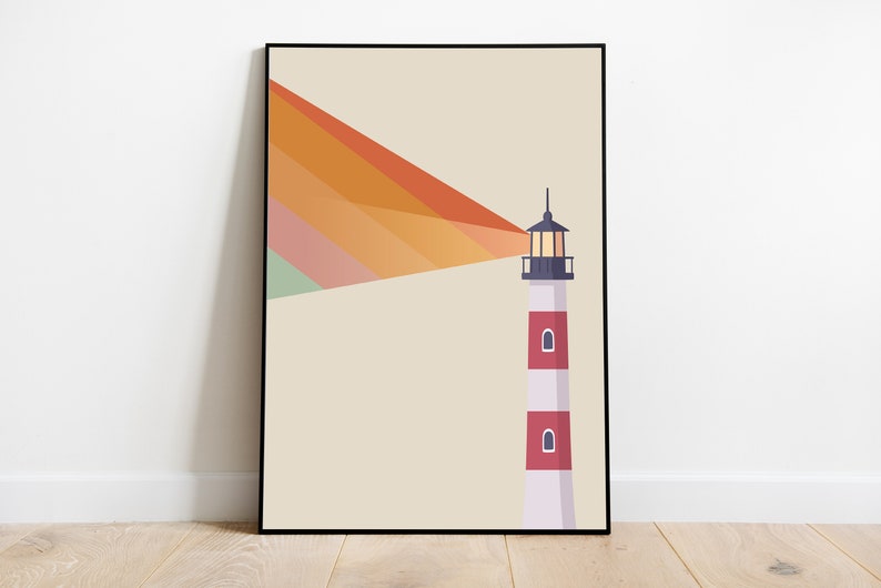 Lighthouse Print - Rainbow Print, Modern Wall Art, Kitchen Print, Minimalist Decor, Retro Print, Travel Poster, Pop Culture Print