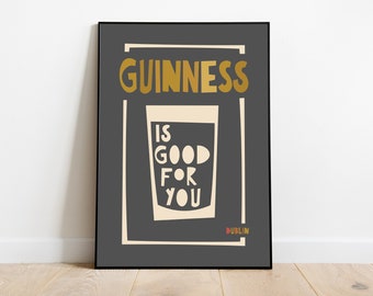 Guinness Stout Poster, Mid Century Modern Irish Pub Wall Art, 1960s Retro Kitchen Print, Vintage Bar Cart Decor Gift For Him