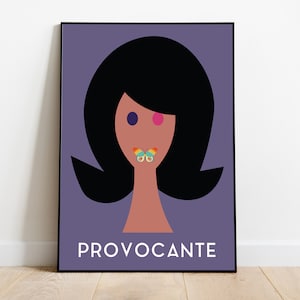 Purple Feminist Art Print, Retro Style Italian Pop Culture, Boho Italy Poster, Butterfly Print, Cottagecore, Bedroom Gallery Wall