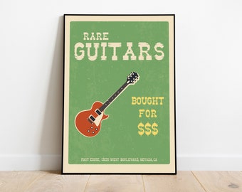 Rare Guitar Poster, Vintage Music Art, Electric Guitar Print, Guitarist, Music Poster