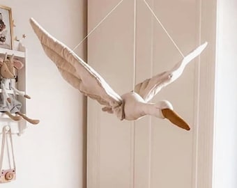 Nursery Cotton Linen Hanging Stork Swan Shower Gift Baby Shower Room Crib Plush Decoration Stuffed Fabric Flying Bird Pendant Creative Cutie
