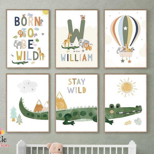 Nursery Wall Art Animal Posters And Prints Canvas Painting Pictures For Baby Kids Room Decoration - Crocodile - Alligator - Personalized
