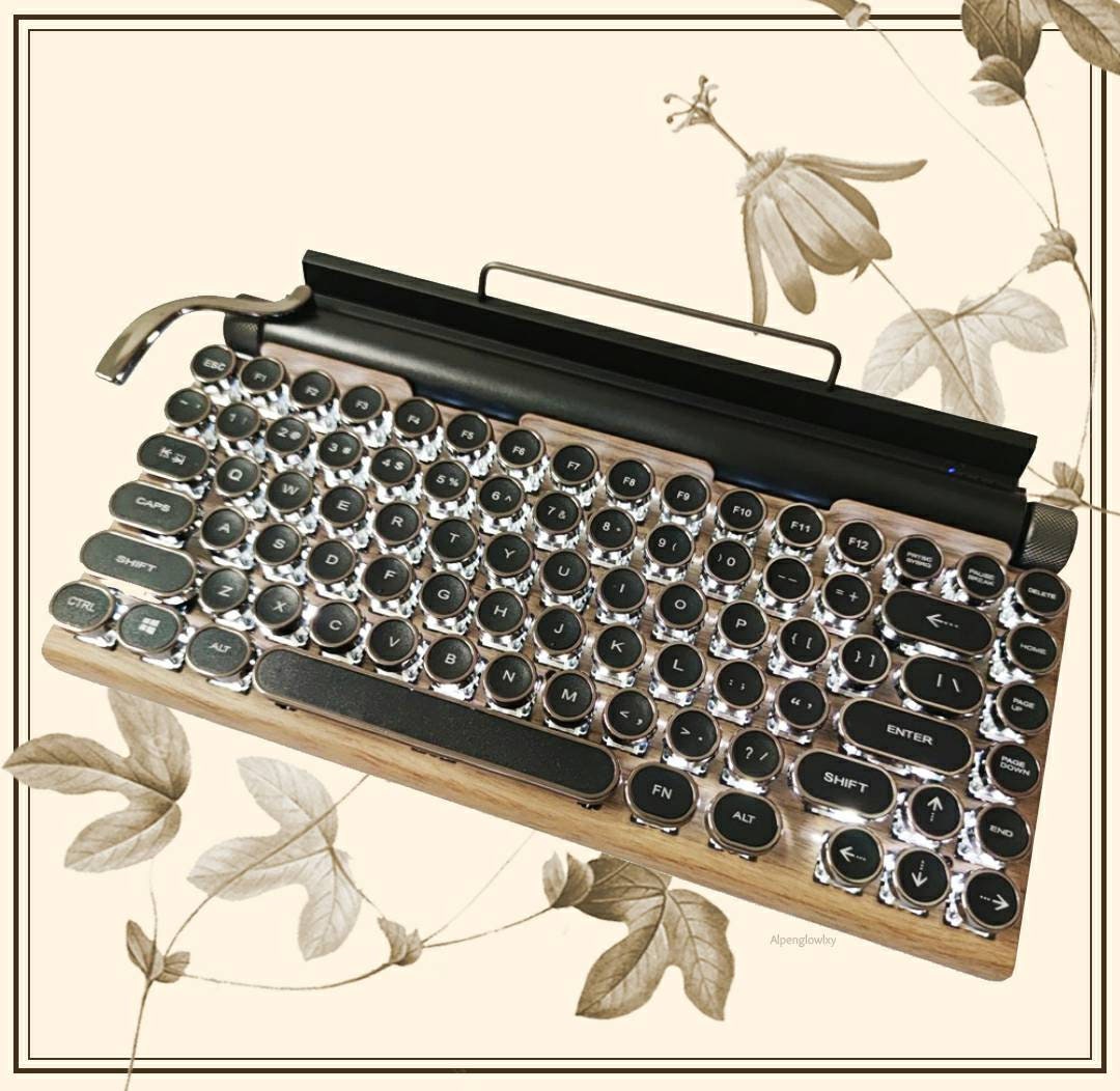Métal Machine À Écrire Vintage,Traditional Old Fashioned Mechanical English  Typewriter,Wireless Typewriter Keyboard,Ideal for Offices, Households