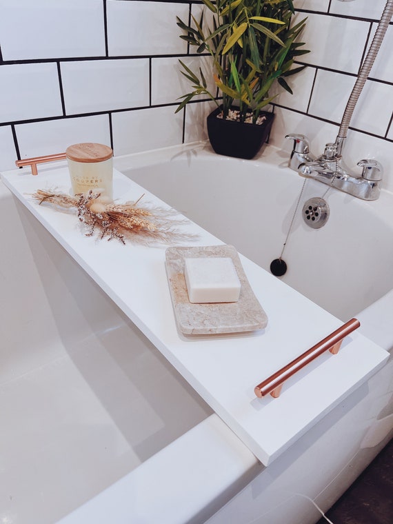 White Wooden Bath Caddy/tray With Copper Handles. Gift Idea Etsy UK