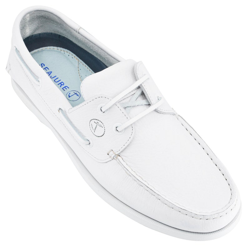 Mens Boat Shoes Seajure Knude White Leather image 5