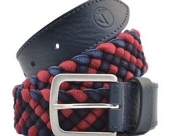 Ceinture en cuir et tissu tressé Seajure pour homme bleu marine et rouge