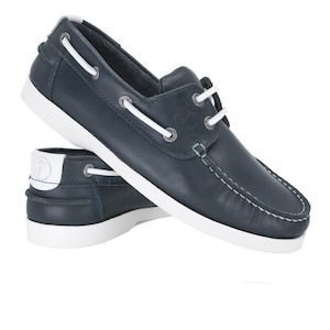 Sibang Scarpe Da Barca Donna In Pelle Blu Navy E Bianca – Suola In Gomma Antiscivolo, Fatte A Mano In Portogallo - 6