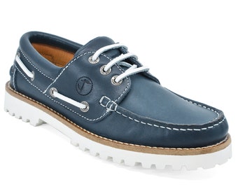 Women’s Boat Shoes Seajure Sibang Leather Navy Blue and White