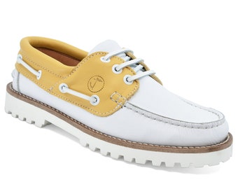 Women’s Boat Shoes Seajure Quirimbas Leather Yellow and White