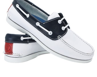 Zapatos Náuticos Hombre Seajure Navagio Cuero Blanco, Marino y Rojo