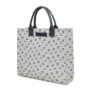 Bolso Tote Atol Seajure Lino Bordado Marino y Blanco