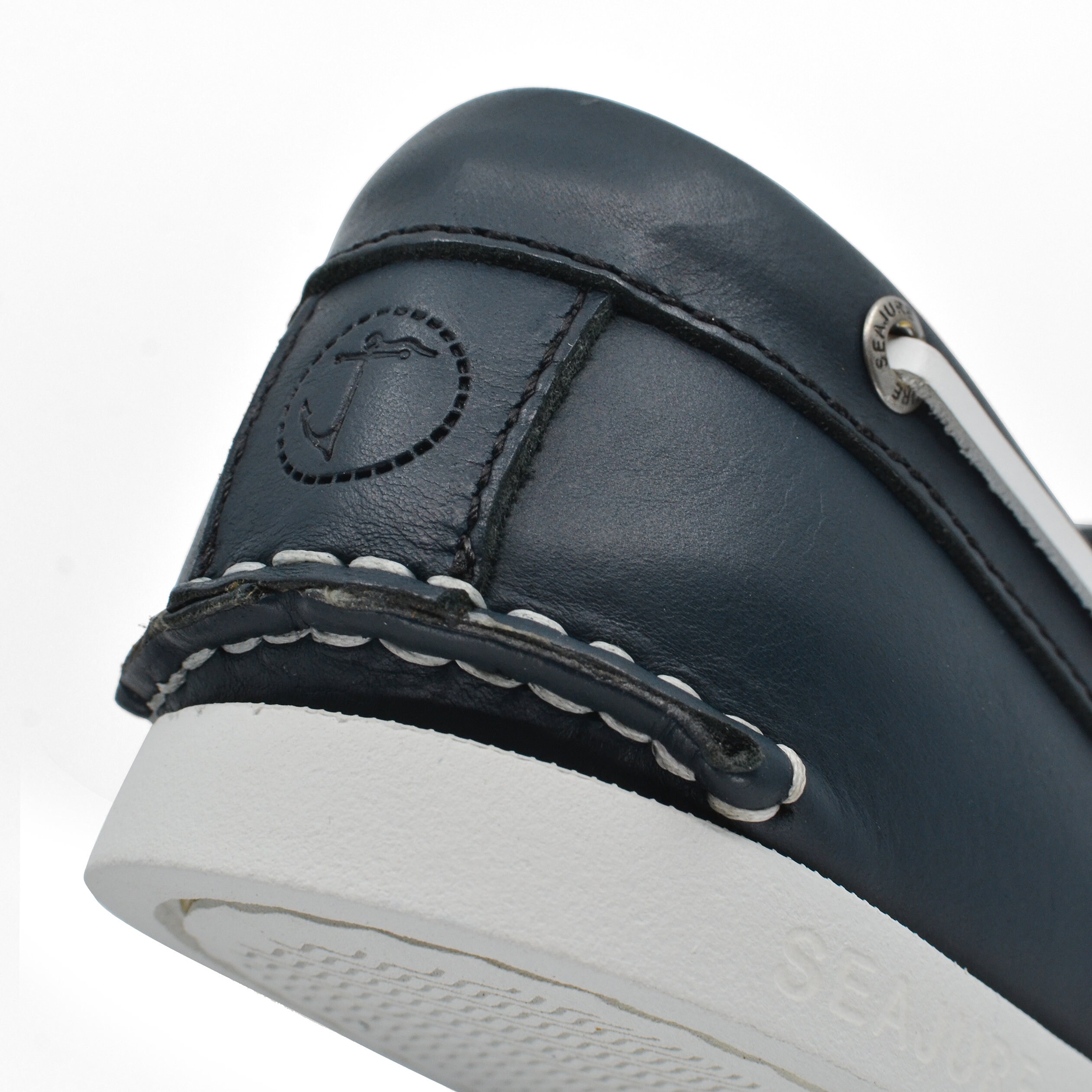 Navy blue shop leather boat shoes