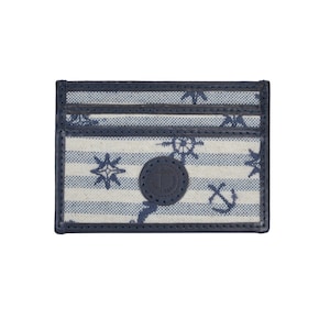 Porte-cartes Lovina en lin et cuir bleu marine Seajure