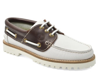 Women’s Boat Shoes Seajure Izola White and Brown Leather