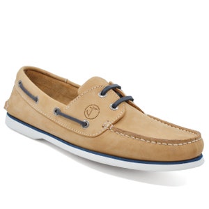 Men’s Boat Shoes Seajure Cofete Camel and Navy Blue Nubuck Leather