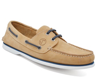 Men’s Boat Shoes Seajure Cofete Camel and Navy Blue Nubuck Leather