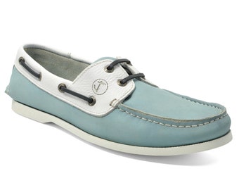 Men’s Boat Shoes Seajure Siquijor Light Blue and White Nubuck and Smooth Leather