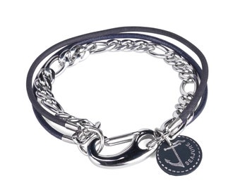 Seajure Chain and Leather Faroe Bracelet Navy Blue