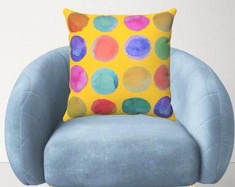 Designer Pillow, Paint Splash Abstract Square Pillow, Yellow polka dot accent pillow, Chic Pillows, Artful Accents, Home decor