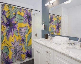 Yellow, Teal and Purple Shower Curtains,  Flower Shower Curtains, Mod Home Décor, Boho Chic, Chic shower curtains