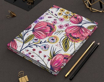 Estratto floreale moderno, diario con copertina rigida, diario d’arte originale, regalo di festa, taccuino a righe bianco, cancelleria chic, il regalo perfetto