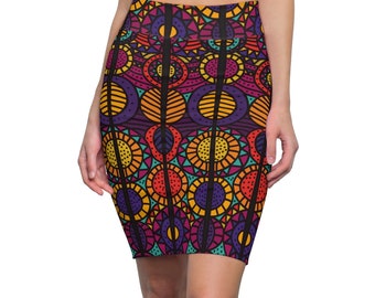 Jupe crayon, jupe ajustée, jupe Tribal Designer, Artwear, tissu imprimé africain, Art ethnique, Art populaire,