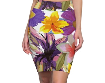 Floral Pencil Skirt, Fitted Skirt, Boho Skirt, Designer Skirt