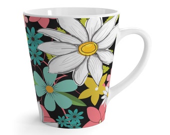 Latte Mug, Floral Designer Mug, Boho Chic Ceramic Coffee Mug, Best Gifts, chic mug, Chic Gifts, Artful Design, Chic Gifts