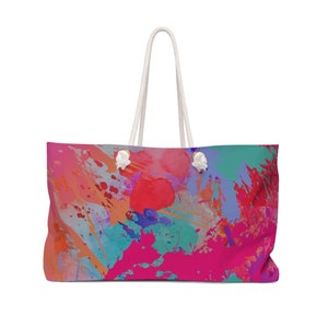 Weekender Bag, Abstract Tote bag, Paint Splash design, Boho Chic, designer carry on tote, designer carry on luggage  , sustainable gifts