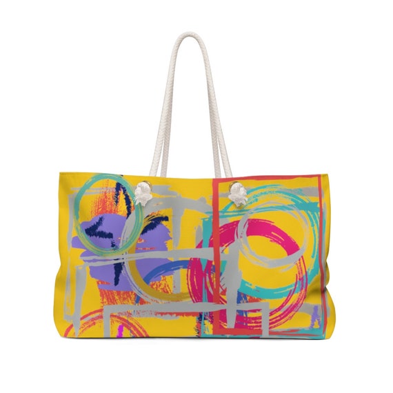 Colorful Designer Weekender Carry on bag Yoga Tote Bag Bright Yellow Abstract Tote Bag Boho Chic Gifts for her sustainable gifts